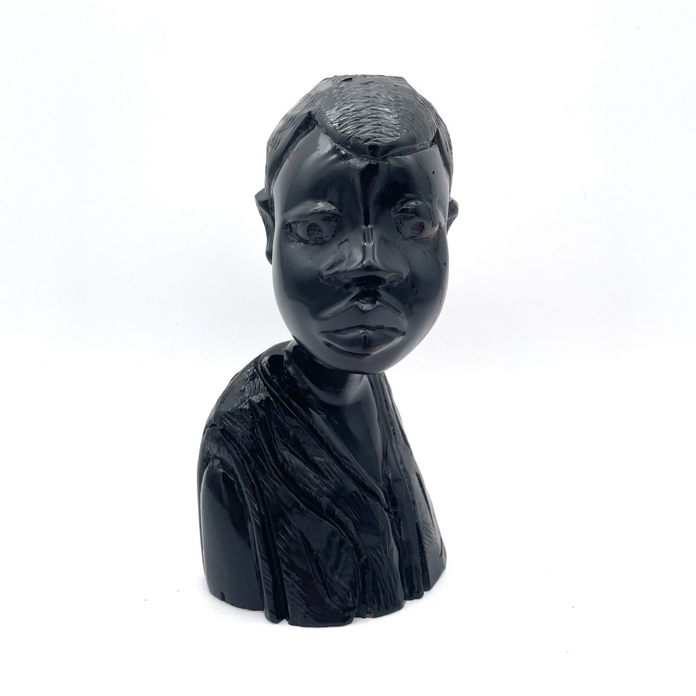 Unbranded Portrait Bust Wood Unisex 7in Black Good Hand Carved Nigerian Vintage